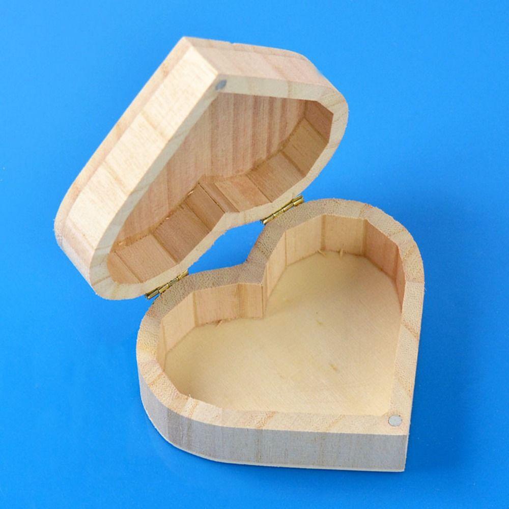 Heart Shape Wood Storage Box Log Color Wooden Organizer Heart Shape Wood Box Jewelry