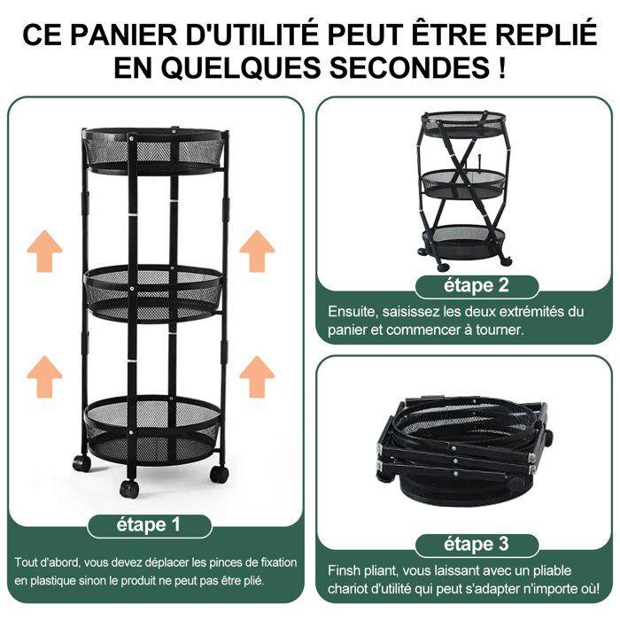 Étagère de rangement - SEVEN COMFORT - 35x35x88cm - Pliable - 15KG par niveau - Noir