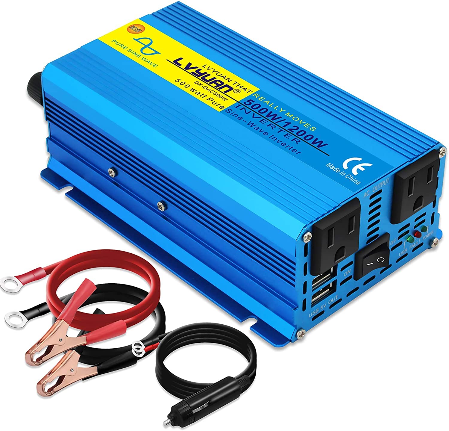 

Інвертор чистої синусоїди LVYUAN, 500 Вт, Макс. 1000 Вт, DC , AC , Конвертер, 2 500W-12V синій