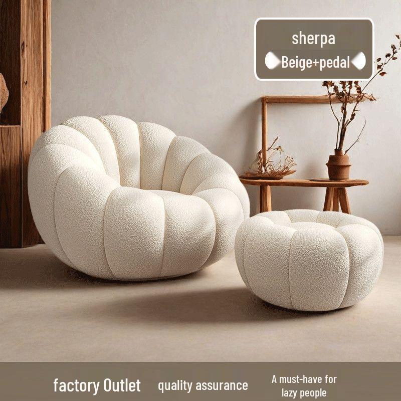 Cream Pumpkin Tatami Sofa Chair: Compact Single Person Sofa for Bedroom or Balcony Relaxation.