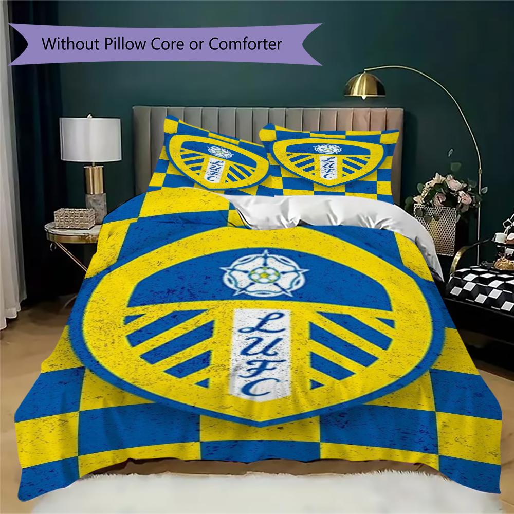 Leeds United Vzorované povlečení Sada přikrývky Potah na přikrývku Povlak na polštář Domácí dekorace Dárek k narozeninám (1 * povlak na peřinu + 2 * povlak na polštář bez jádra)67