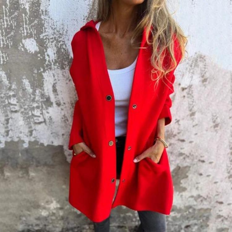 Loose Mid Length Coat Cardigan for Women Thick Hooded with Pockets Solid Color Down Button Fall Winter Outdoor Travel