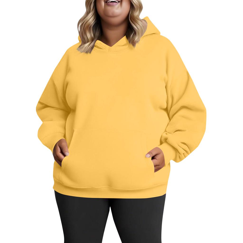 Women's Fashionable Casual Large-sized Long-sleeved Hooded Solid-color Sweatshirt