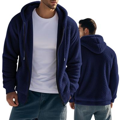 Herren Verdickte Thermojacke mit doppeltem Fleece und Reißverschluss, Cardigan in lockerer Passform, Lässige Kapuzenjacke