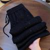 High Waist Wide Leg Ice Silk Pants with Starry Pattern - Floor-Mopping Length for Casual/Sports