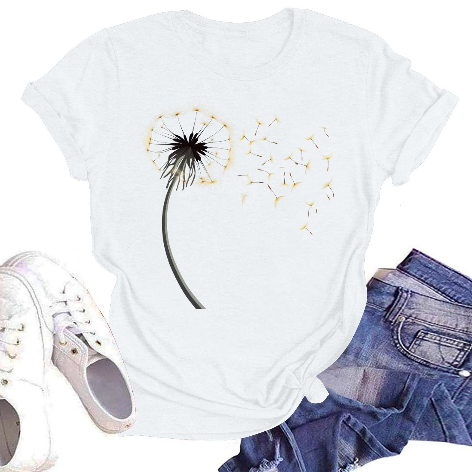 

Женская повседневная свободная футболка с принтом, круглый вырез, пуловер, короткий рукав, топ L белый