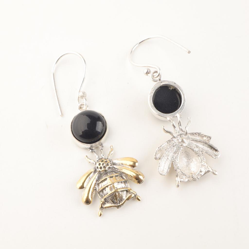 Natural Black Tourmaline Gemstone 925 Sterling Silver Handmade Hook Earrings 2" EE-154-27