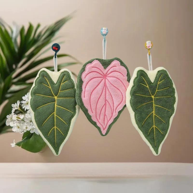 Luxury Coral Fluff Towel: Ultra-Soft & Absorbent for Kitchen/Bathroom with Leaf Design & Hanging Loop