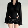 Women's Solid Color Design Button Jumpsuit Shirt Long Sleeve Lapel Slim Fit Fashion Top