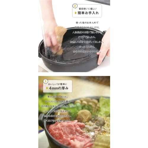 Nanbu Ironware Iwachu Sukiyaki Pot with Handle, 26cm, Glass Lid, Includes Nanbu Ironware Instructions Pamphlet, 1-Year Damage Warranty, Induction, Dir