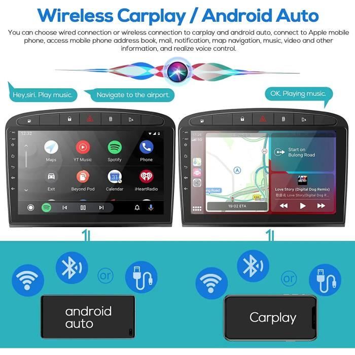 Autoradio Android Podofo - Peugeot 308/408 - 9" Écran Tactile - GPS WiFi Bluetooth - Caméra Arrière AHD