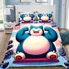 Kawaii Snorlax Bedding Set 3 Pieces Anime Pocket Monster Pattern Breathable Washable Bed Linen for Teens Kids