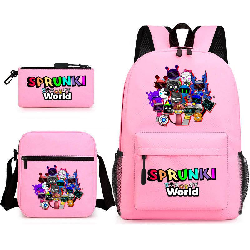 New Rhythm Box Sprunki Music Game Schoolbag Backpack Pencil Case Three-piece Set Student Heat Transfer Backpack D