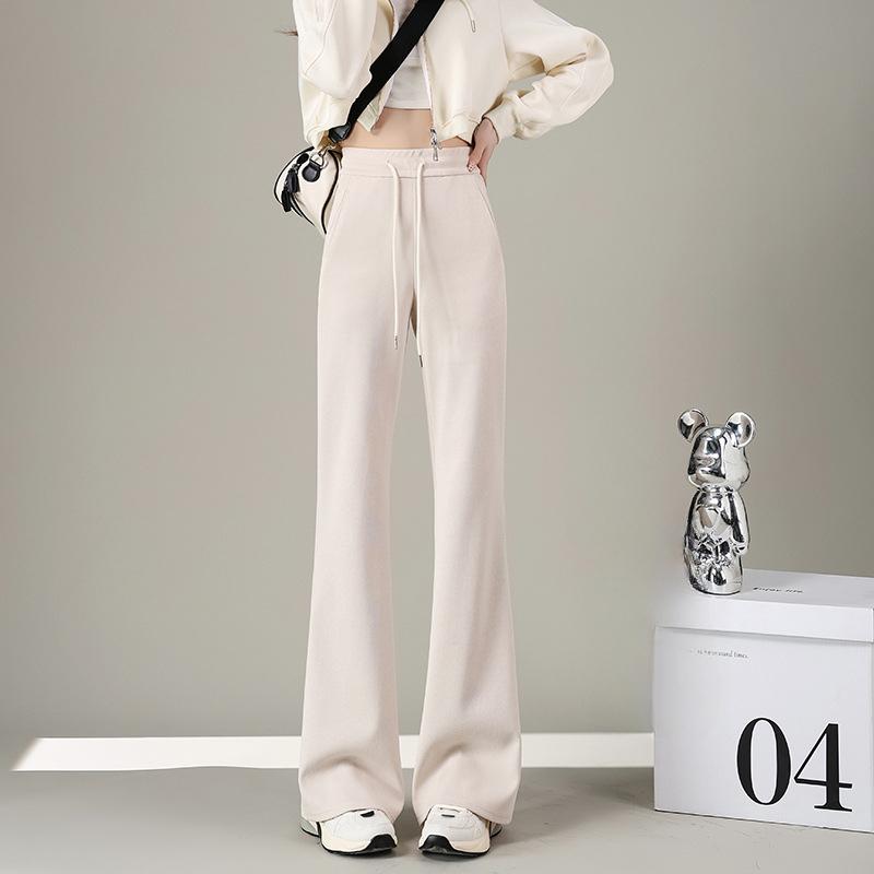 

Весна Осень Новые Модные Расклешенные Брюки для Женщин Высокая Талия Slim Fit Однотонные Повседневные Спортивные Штаны S абрикосовый