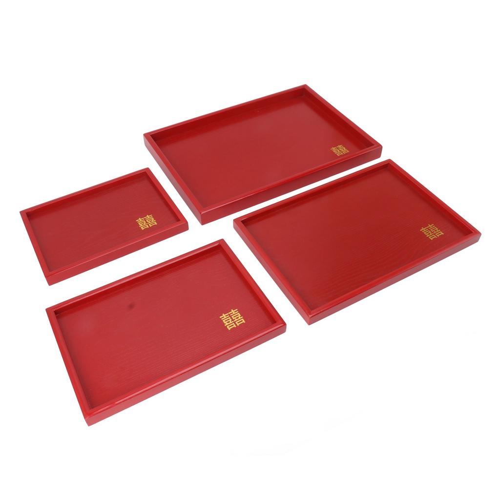 4 szt. Taca do serwowania Styl chiński Czerwona Ślubna Herbata Kawa Talerz na przekąski Drewniany Salaterka na owoce Cukierki Kwadratowa