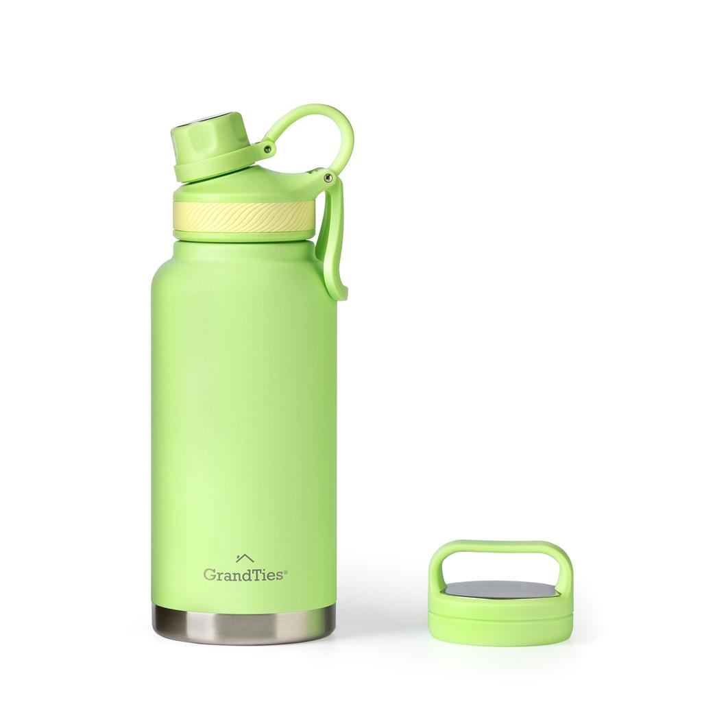 GRANDTIES Premium Vacuum Insulated Stainless Steel Wide Mouth Water Available In 9 Includes Two Lids Large Easy To Add Ice Bottle, 946ml, Colors, &