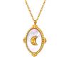 Jewelry Geometric Stainless Steel Oval Gray Shell Moon 18K Gold Pendant Necklace Female 2337