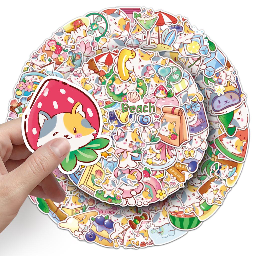 100 Hand-painted Kitten Doodle Stickers Personalized Cartoon Cute Decorative Water Cup Mobile Phone Case DIY Stickers