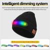 USB-wiederaufladbare LED-Beanie mit integriertem Lautsprecher und Mikrofon, abnehmbare smarte Bluetooth-Mütze, dreistufige Beleuchtung, Strickmütze