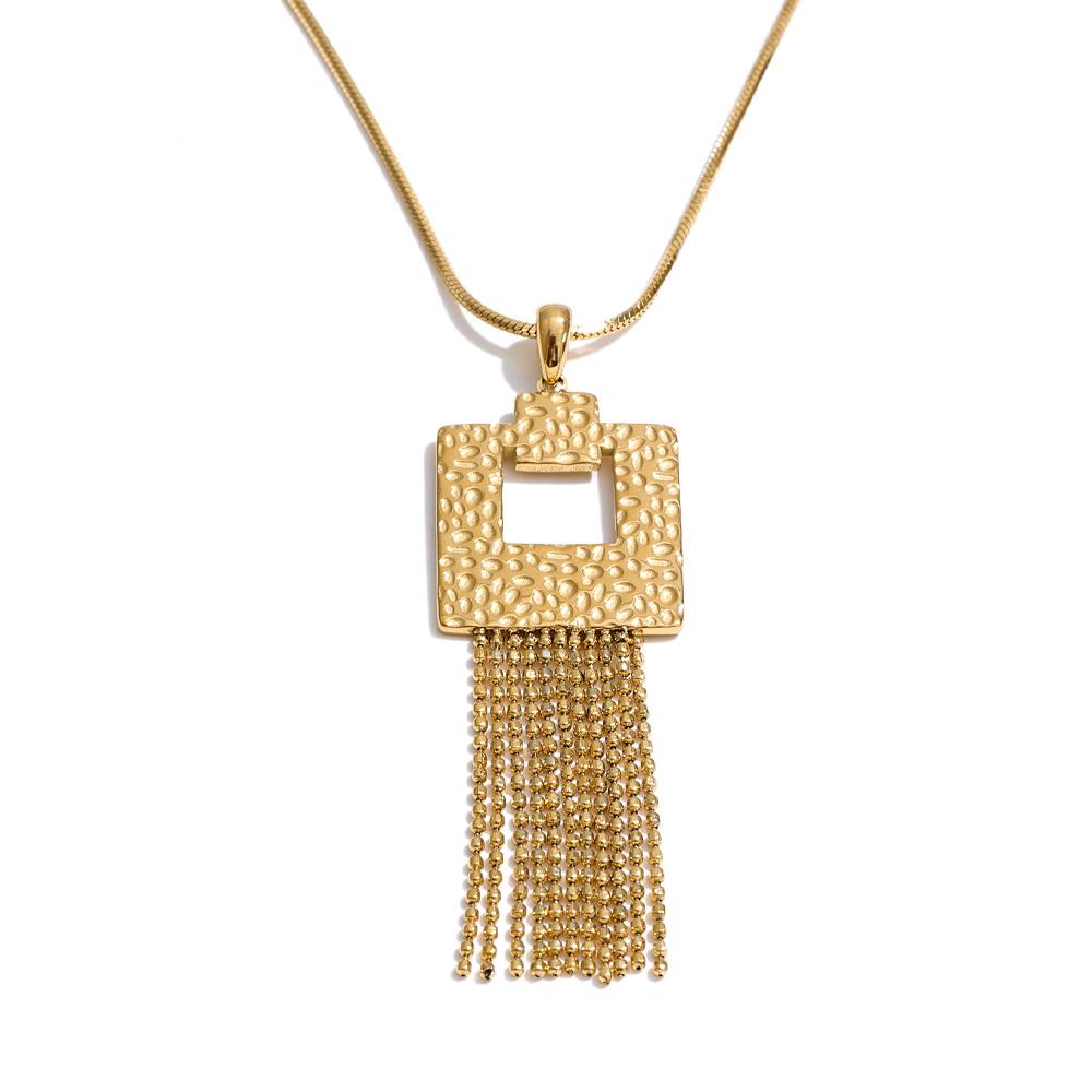 

Yhpup Stainless Steel Square Tassel Chain Pendant Dangle Necklace 16K Gold & Platinum PVD Plated Fashion Waterproof Jewelry