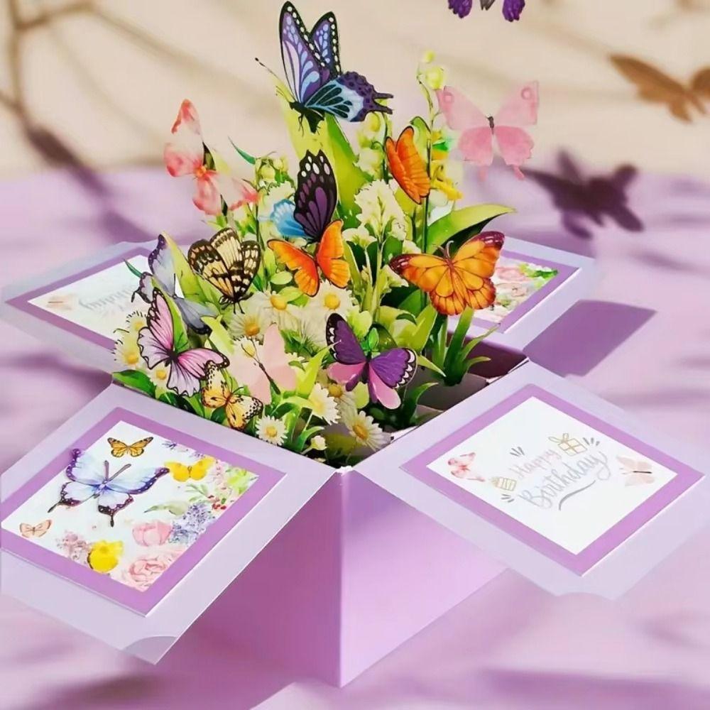 3D Patterns 3D Pop Up Greeting Card Paper Purple Butterfly Gift Box  Home Ornaments