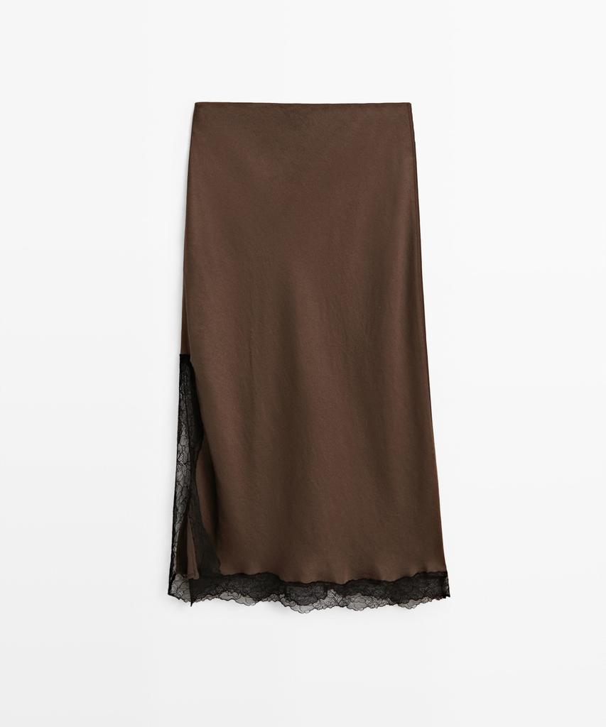 Masimodutti Lace Detail Midi Skirt