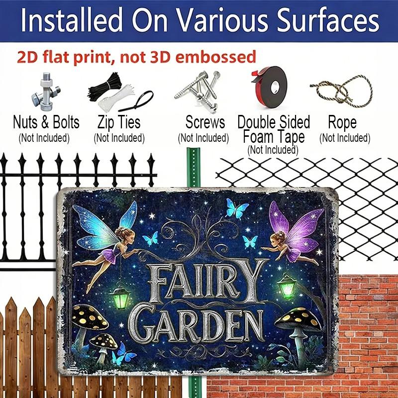 2D Flach, Vintage Rustikales Feengarten Aluminium Wandkunst Schild - 7,87*11,8 Zoll Magische Außen-/Innen dekoration, Langlebige Metallkonstruktion für