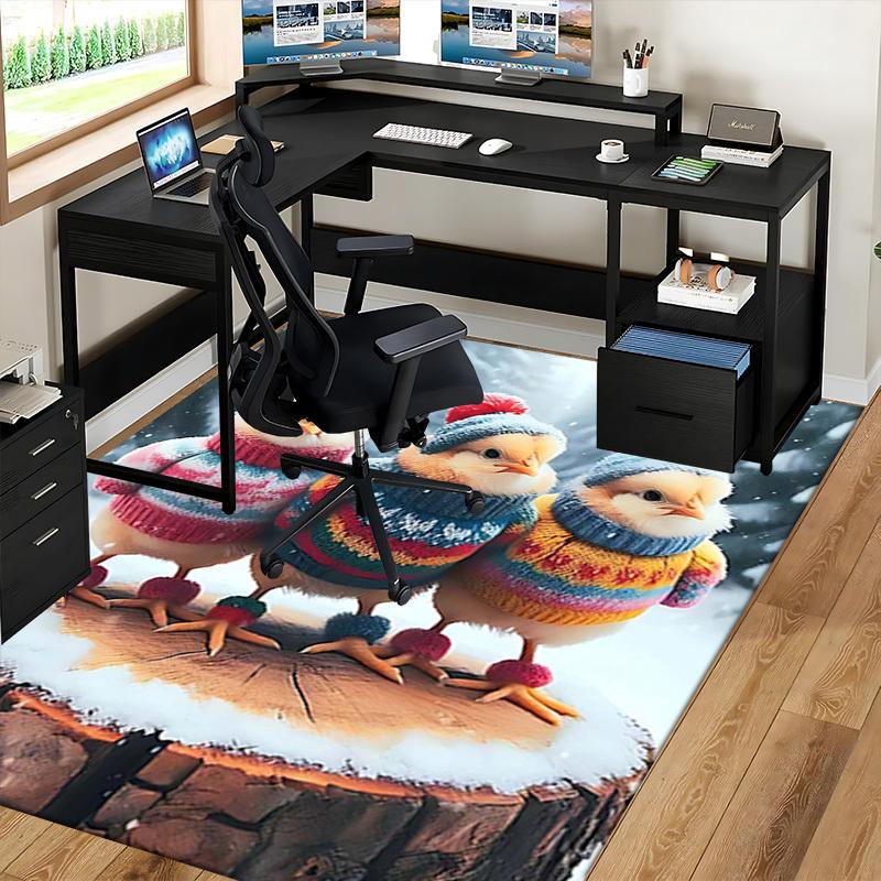 1pc Anime Chickens Chair Mat - Winter Wonderland Design, Anti-Slip Office Rug for Home Decor, Suitable for All Seasons, Perfect Gift for Anime Lovers