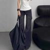 Women's Retro Low-Waist Flared Cargo Jeans - Wide Leg, Floor-Length, Autumn Style
