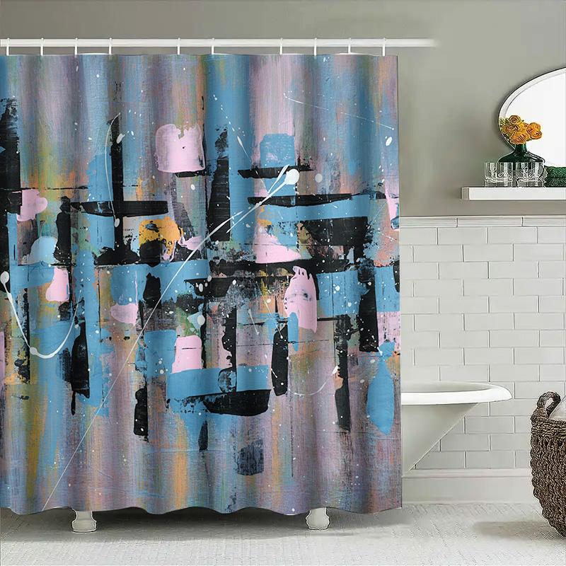 Modern Shower Curtain Set Waterproof Polyester Fabric Printing Bathroom Decor Artistic Blue Pink Black Yellow White Design For L