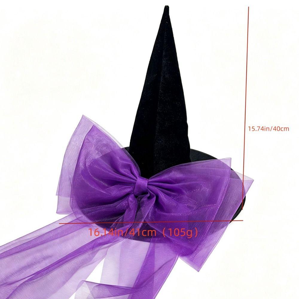 Mesh Yarn Witch Hat Lace Fabric Velvet Material Pointy Hat Detachable Bow Organza Bow Wizard Hat Costume Accessories