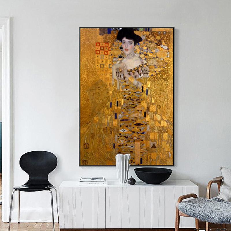 Classical Famous Gustav Klimt Kiss Canvas Paintings Reproductions Portrait Of Adele Bloch Art Posters Wall Picture Home Decor