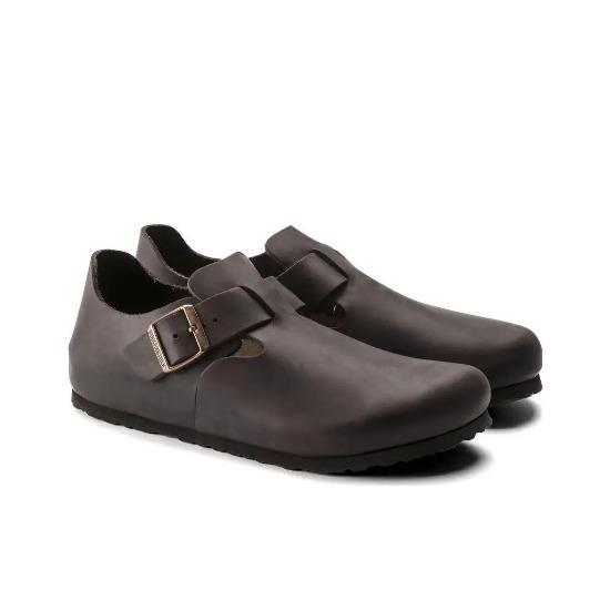 Birkenstock London Leather Soft Thick Sole Breathable Buckle Casual Shoes Dark Brown Narrow Fit Women s 0166533 36