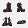 Johnature Hollow-out Boots Genuine Leather Patchwork Mesh Retro Thick Heel Women's Platform Shoes