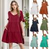 Summer Women's Casual V-Neck Ruffled Babydoll Dress, European American Style Fashion Ladies Dress