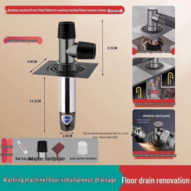 Three-Way Anti-Odor Drain Connector for Washing Machine & Dryer