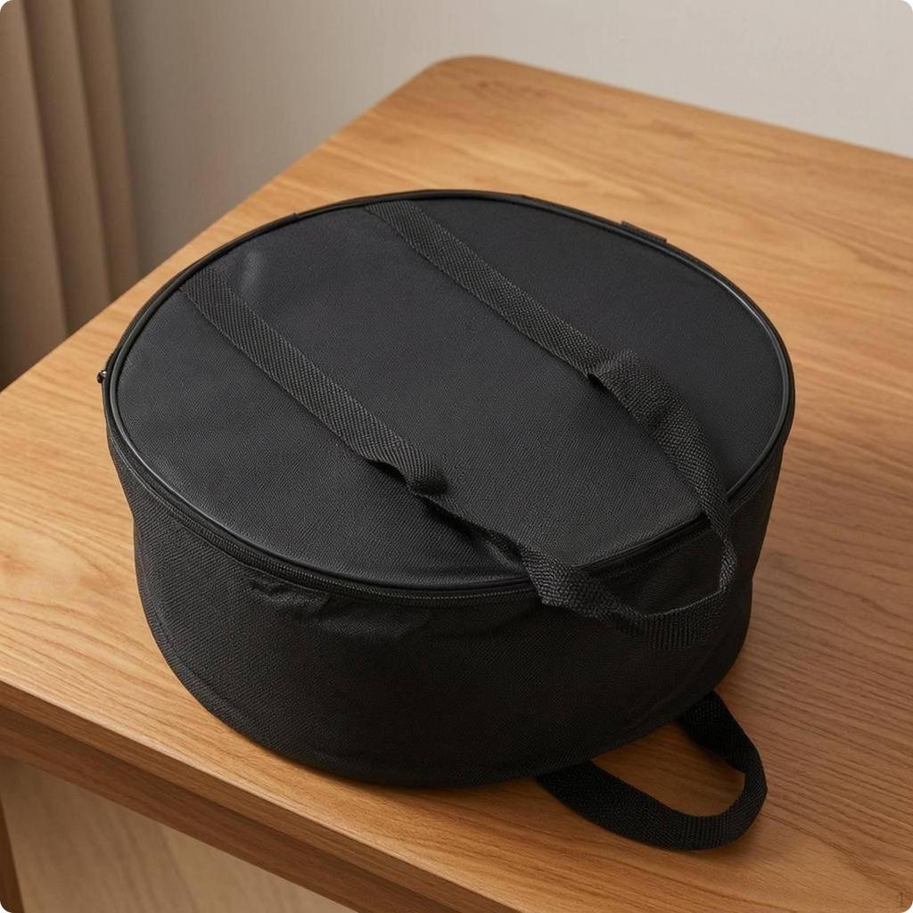 Woven Textile Storage Bag Structured Zippered Black Carry Case