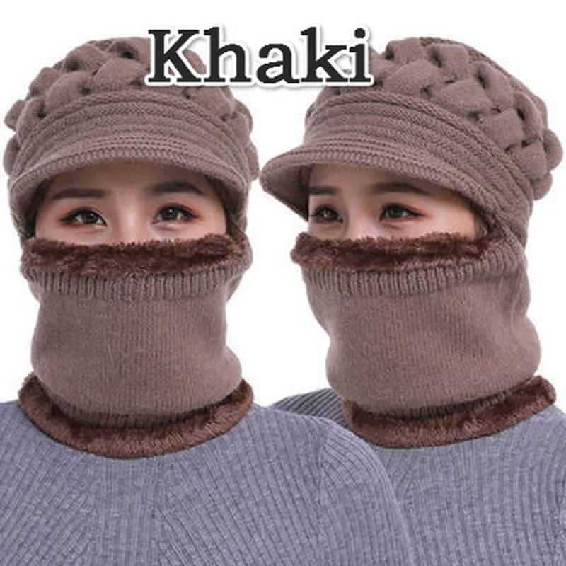 Thicken Warm and Windproof Riding Hat Knitted Scarf Ladies Winter Woolen Hat Plus Fleece Warm Knitted Hat Scarf Set