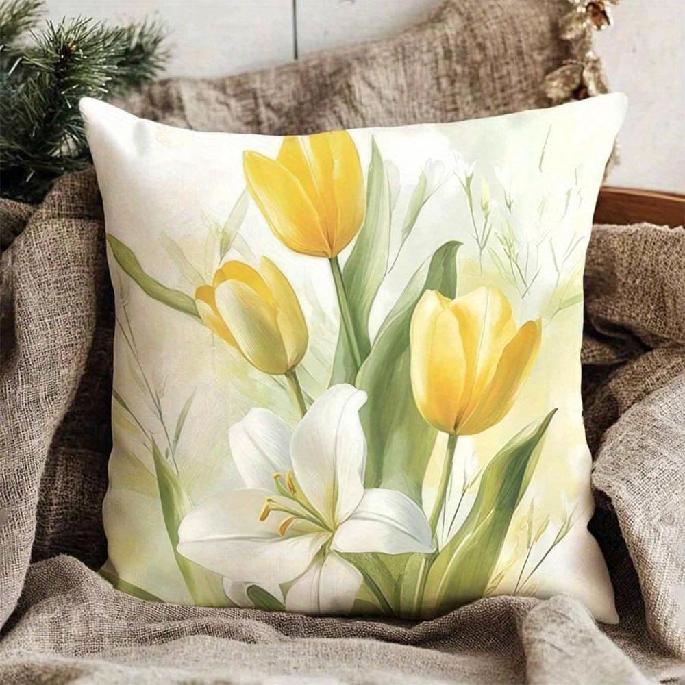 Pc Floral Tulip Throw Pillow Cover D DoubleSide Print Polyester Cushion Case for Home Sofa Car Office Outdoor Decor