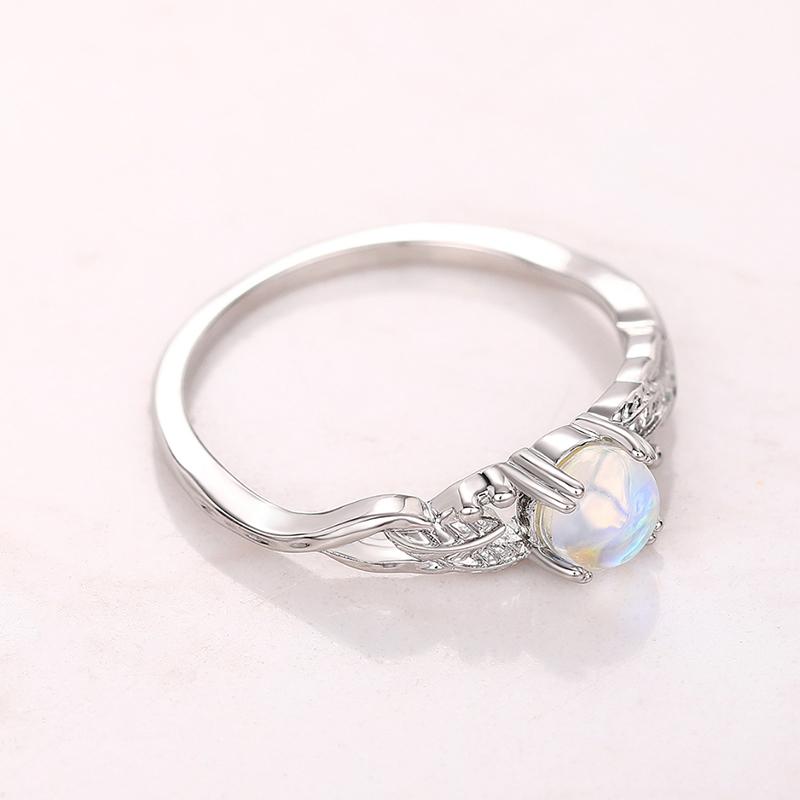Huitan Round Moonstone Silver Color Ring for Female Graceful Engagement Women Wedding Bands Aesthetic Finger Accessories