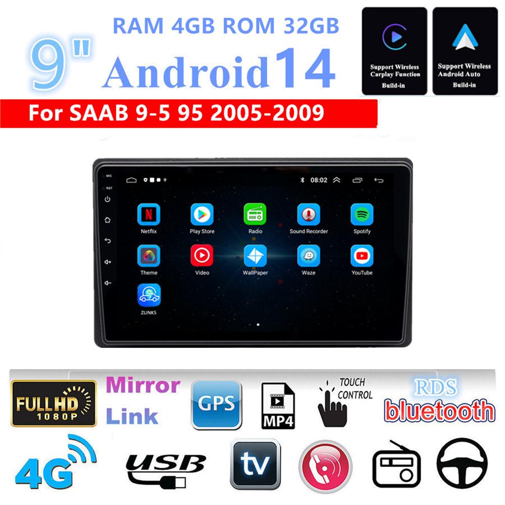 9'' Android Car Head Unit RAM 4GB ROM 32GB WIFI 4G RDS For SAAB 9-5 95 2005-2009