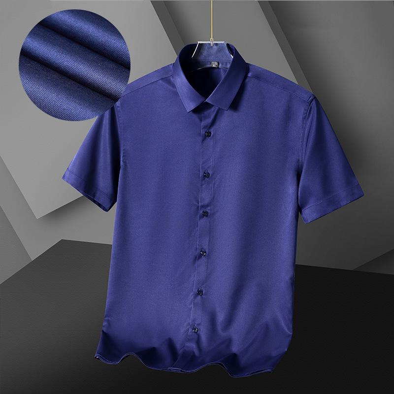 2026 New Spring Summer Men's Shirt Non-Ironing Anti-Wrinkle Business Casual Solid Color Elastic Smooth Short Sleeves Work Shirt