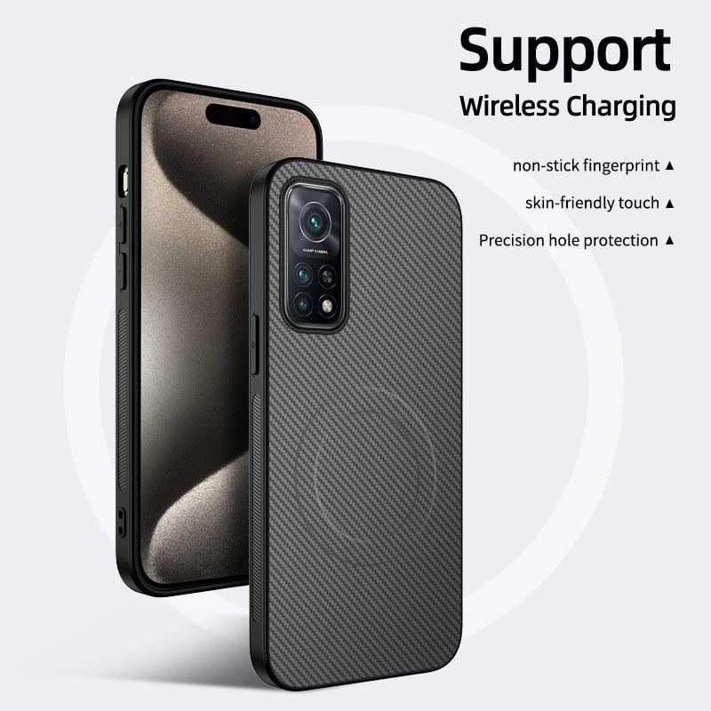 Xiaomi 10T Pro Carbon Fiber Leather Texture MagSafe Case with Full Lens Coverage & Drop Protection