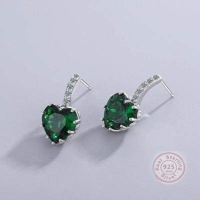 Personality Female Wedding   Sterling Silver Needle Multicolor Mosaic Heart CZ Zircon Earring for Women Pendientes