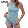 Sommer Damen Einfarbig Rundhals Slim Bottom Weste T-Shirt Top