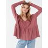 UO Ofu Leisure Series Soft Glutinous Waffle Wave Hem Buckle V-neck Long Sleeve Top USD 44
