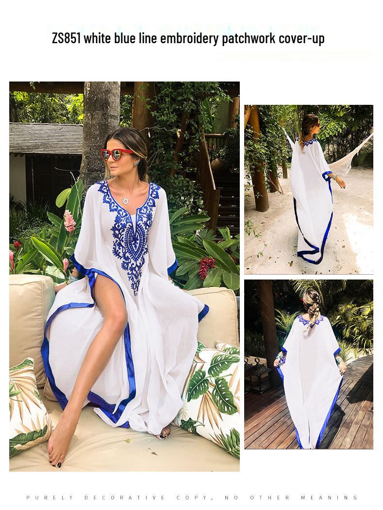 

2024 Європейська та американська бавовняна вишита пляжна сукня-накидка великого розміру One Size