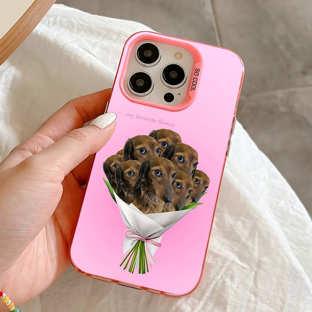 Dachshund Cartoon Case For iPhone 16,15,14,13,12,11,Pro,Max,Plus,Mini,SE Anti Fall Pink Matte Hard Bumper
