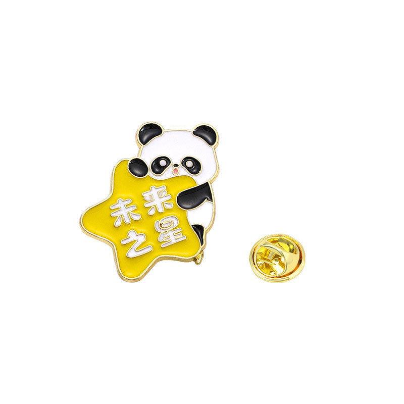 Zinc Alloy Enamel Dropping Brooch, Cute Cartoon Lucky Panda Snake Pattern 2025 Year of the Snake, New Year Festival Decorative Lapel Pin Badge