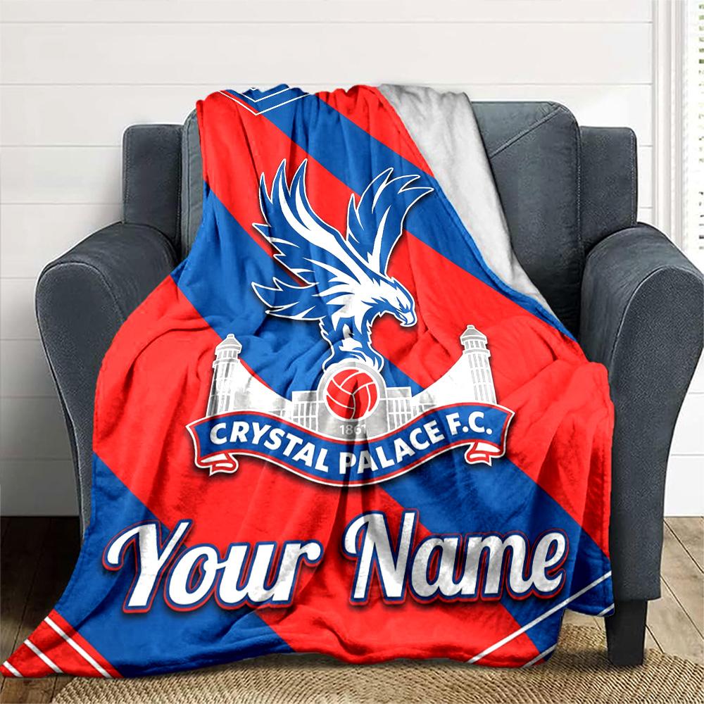 1pc Crystal Palace F.C Blanket with Custom Name, Gift, for Men and Women, Soft Blanket, Good for Sofa Bed Couch Travel, Lightweight Flannel Blanket